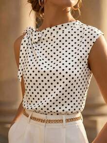 Editum Blusa sin mangas de satén plisado regular para mujer - Albaricoque - Ver 1