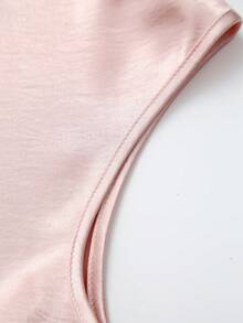 GlowEve Spring/Summer Satin Baby Pink Round Neck Sleeveless Pleated Metal Button Ruffle Collar Exquisite Elegant Commute Date Office Women's Blouse Shirt - Baby Pink - View 7