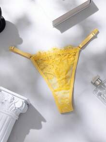 SHEIN 2件套玫瑰红蕾丝拼接内衣套装，成熟性感 - 黃色 - 查看 5