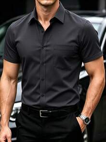Manfinity Mode Camisa de negocios de manga corta para hombre - Negro - Ver 1
