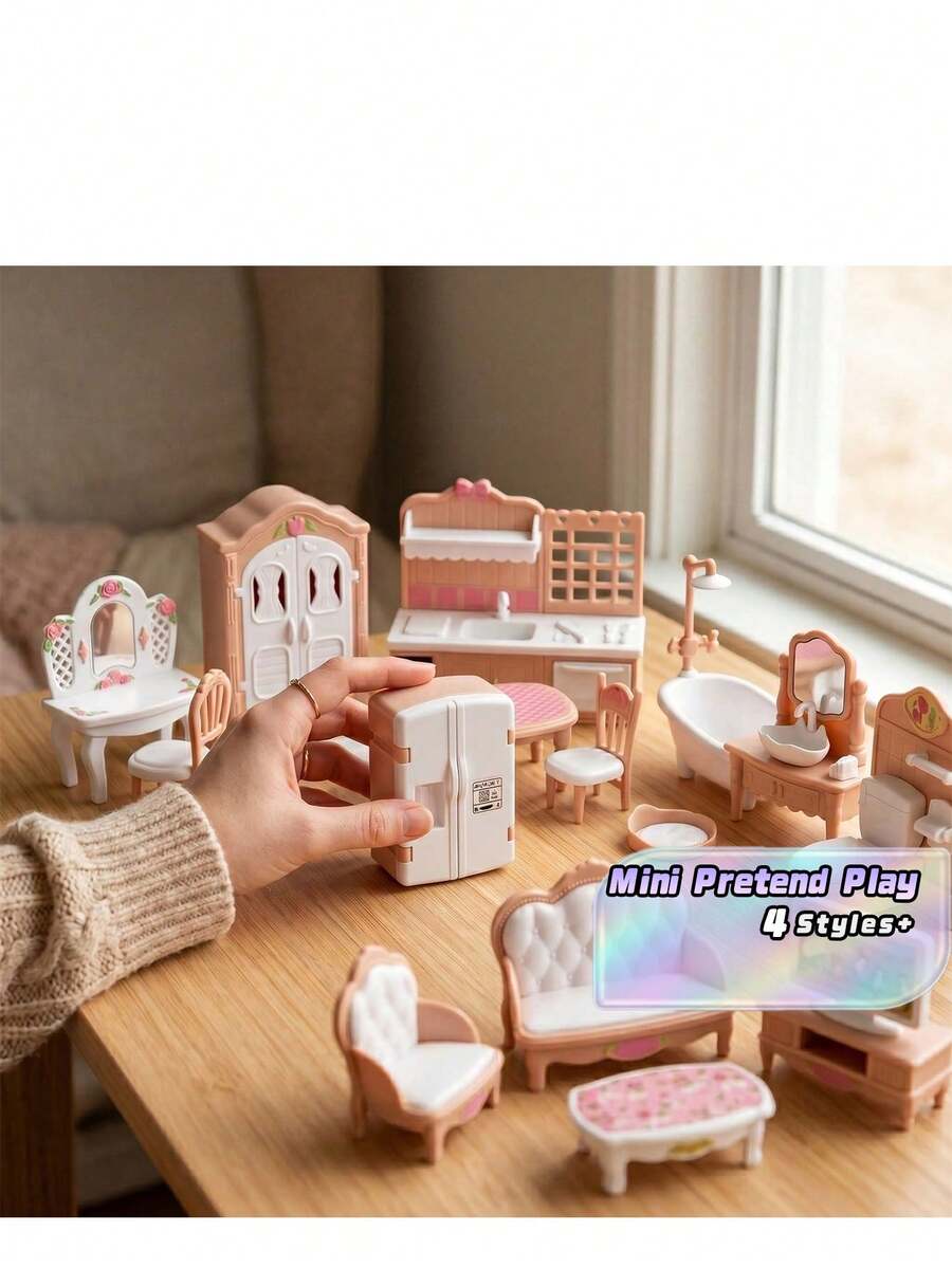 Set di mobili per casa delle bambole in scala 1:12, inclusi modelli in miniatura di soggiorno, cucina, camera da letto e bagno, giocattoli in plastica adatti per ragazze dai 3 agli 8 anni - serie di giochi di ruolo per la gestione della casa, cucina per bambole, bambola, giocattolo per bambole