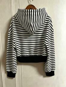 SHEIN x Carly Lawrence INAWLY 女款抽繩連帽拉鍊休閒百搭日常長袖運動衫 - 黑色 - 查看 2