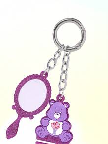 SHEIN X Care Bears 時尚甜美鋅合金鏡子梳子包包吊飾，適合送禮，可用於裝飾錢包、背包、女款褲子鍊條、汽車配件，花朵 Bub - 紫色 - 查看 4