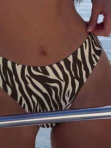 Swim Vcay 2026春夏棕黃色斑馬條紋深V露背綁帶側高衩女款比基尼泳衣度假兩件套 - 彩色 - 查看 4