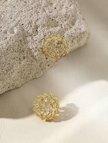 Opalesca Bông tai đinh hình lưới tổ ong mạ vàng 18k đính đá rhinestone thời trang tinh tế - Vàng - Xem 3