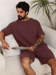 DAZY Men's Summer Solid Color Brown Loungewear Set - Brown - View 5
