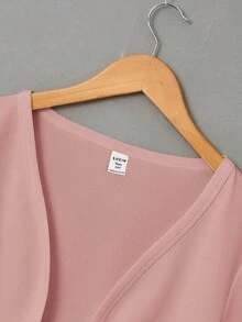 SHEIN Girlism 青少年女孩針織純色短版休閒長袖秋季開襟衫 - 粉色 - 查看 4