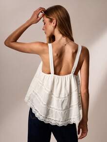Willow Rêve Women's Beige Lace Loose Camisole Top, Romantic Vacation Style, Valentine's Day, Boho Style, Suitable For Dating, Picnic, Lace Top - White - View 2