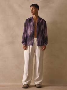 Musero Oversized Long Sleeve Drop Shoulder Revere Collar Button Through Shirt Top Spring Summer Essentials - Purple - View 6