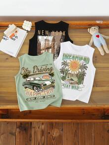 [Random 6 PCS, Send 3 PCS] 3pcs Young Boy Casual Comfortable Tank Top Set, Suitable For Spring & Summer Squishy Graduation Game Boy Graduatione Vacation Streetwear Holiday Boho Festival Casual Cozy - Multicolor - View 4