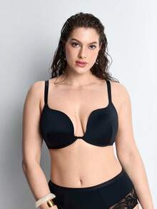 Slumbrini Plus Size Women Sexy Black Lingerie, Casual Comfortable Minimalist Racerback Bra, Deep V Sexy Knit Bra - Black - View 5