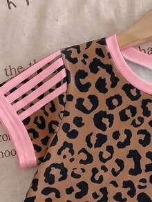 2pcs Girls Sweet Cool Casual Leopard Print Round Neck Short Sleeve T-Shirts, Suitable For Outdoor Sports, Suitable For Spring/Summer Daily Wear, Fashionable Classic, Suitable For Street Photography - Multicolor - View 5