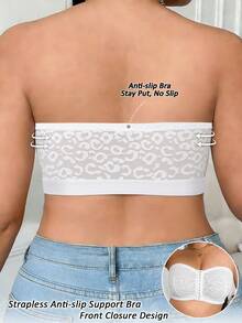 1pc Front Closure Leopard Print Lace Plus Size Bra With Non-Slip Grip - White - View 2