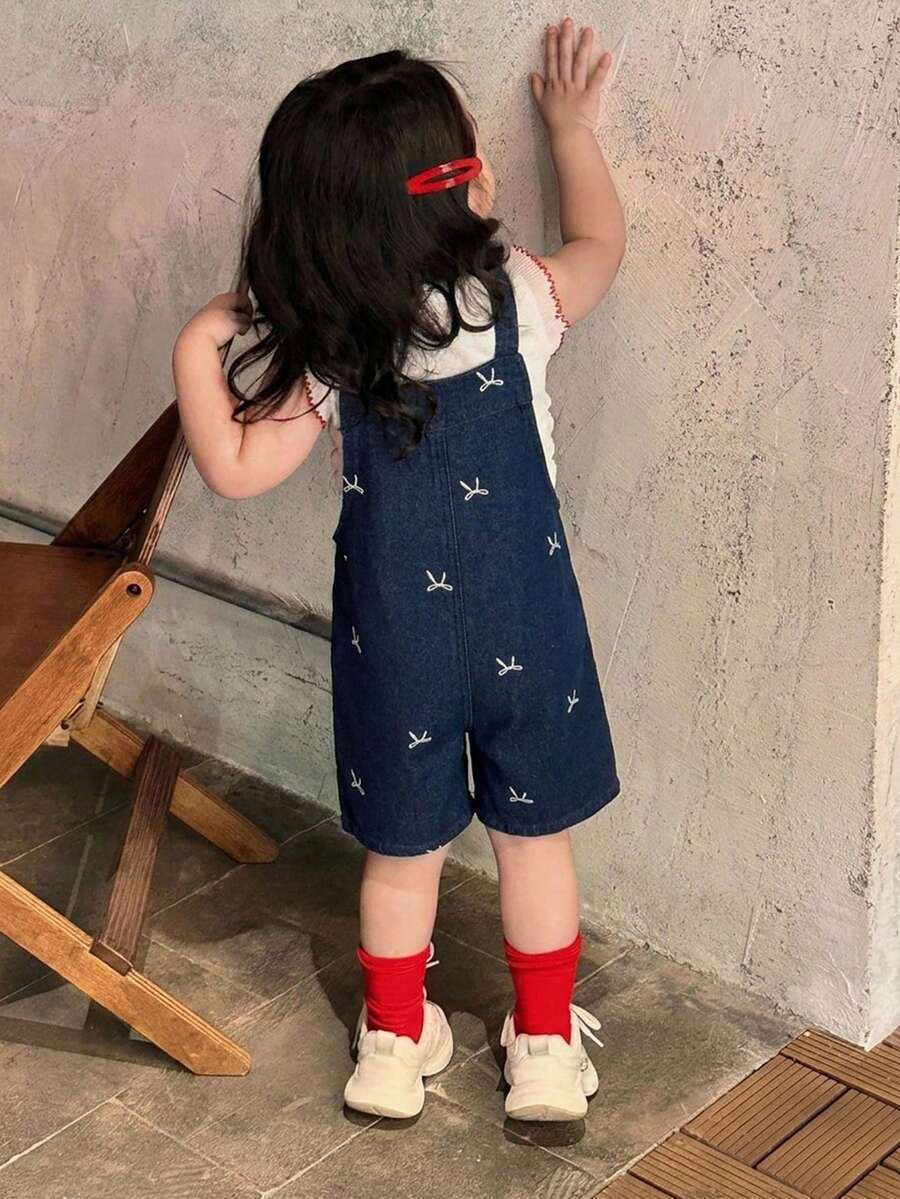Dazy Kids 嬰兒/幼兒(女童)做舊休閒寬鬆可愛牛仔吊帶褲,夏季 - 藍色 - 查看 1