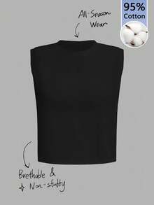 Tseoso 100% Cotton Women's Round Neck Casual Versatile Daily Wear Top - Black - View 2
