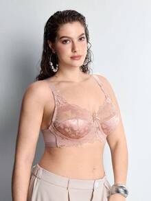 Sujetador con aros y encaje para mujer de talla grande - Albaricoque - Ver 9