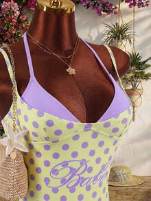 Amplova Women's One-Piece Swimsuit, Sexy Avant-Garde 2 In 1, Lime Green And Colorblock, Suitable For Beach Club Vacation Wear, Summer - Light Yellow - View 5