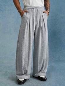 PAVTROS Men's Solid Color Drawstring Elastic Waistband Pocket Casual Everyday Versatile Sweatpants - Grey - View 4