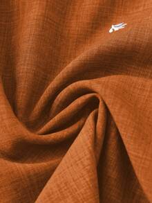 SHEIN LUNE CURVE 大尺碼女款刺繡短袖百褶襯衫，春夏款，適合約會、浪漫、時尚、通勤 - 銅色 - 查看 6