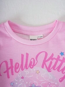 HELLO KITTY AND FRIENDS | SHEIN 女嬰圓領字母卡通印花休閒日常穿著洋裝 - 粉色 - 查看 4