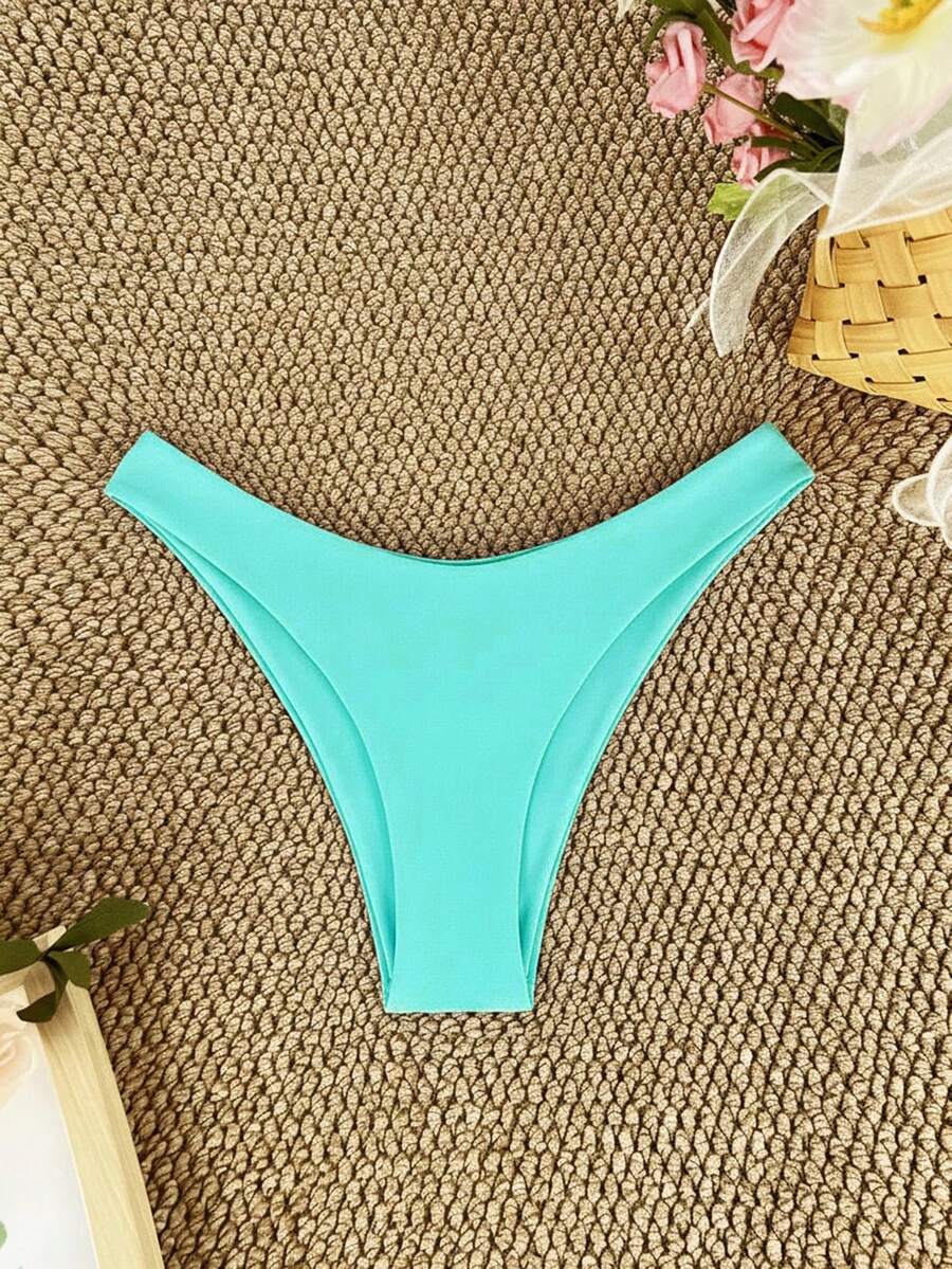 SHEIN Swim Summer Beach Solid Color Swimsuit Bottoms - Mint Green - View 1