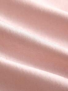 GlowEve Spring/Summer Satin Baby Pink Round Neck Sleeveless Pleated Metal Button Ruffle Collar Exquisite Elegant Commute Date Office Women's Blouse Shirt - Baby Pink - View 3