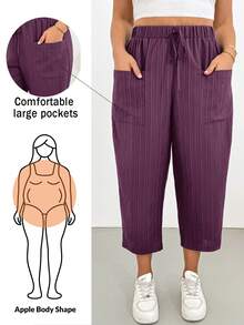 Shapeblank Plus-Size Women's Summer Fashionable Casual Traditional Elegant Loose Comfortable Basic Large Pockets Capri Pants Vacation Formal Dark Purple - Purple - View 1