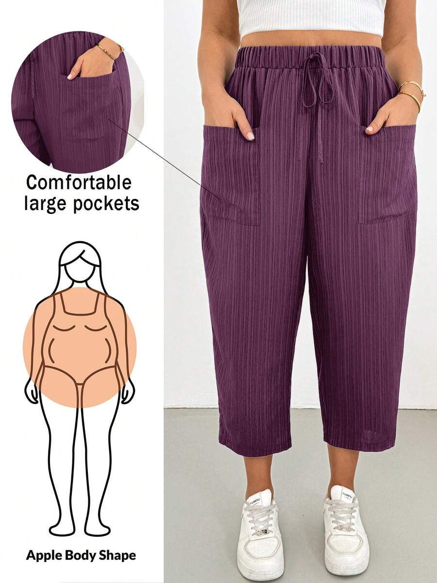 Shapeblank Plus-Size Women's Summer Fashionable Casual Traditional Elegant Loose Comfortable Basic Large Pockets Capri Pants Vacation Formal Dark Purple - Purple - View 1