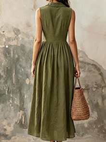 EMERY ROSE Vestido de graduación para mujer de moda de unicolor con diseño elegante & detalle de botones delanteros, adecuado para playa, citas, salidas y uso diario - Verde militar - Ver 2