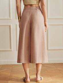 Revavyn Women's Fashion Commuter Versatile Solid Color Pleated Wide Leg Pants - Brown - View 5