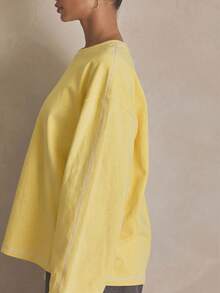 MUSERA Washed Oversized Long Sleeve Top Summer, Sporty, Casual, Day, Streetstyle, Streetwear Spring - Yellow - View 5