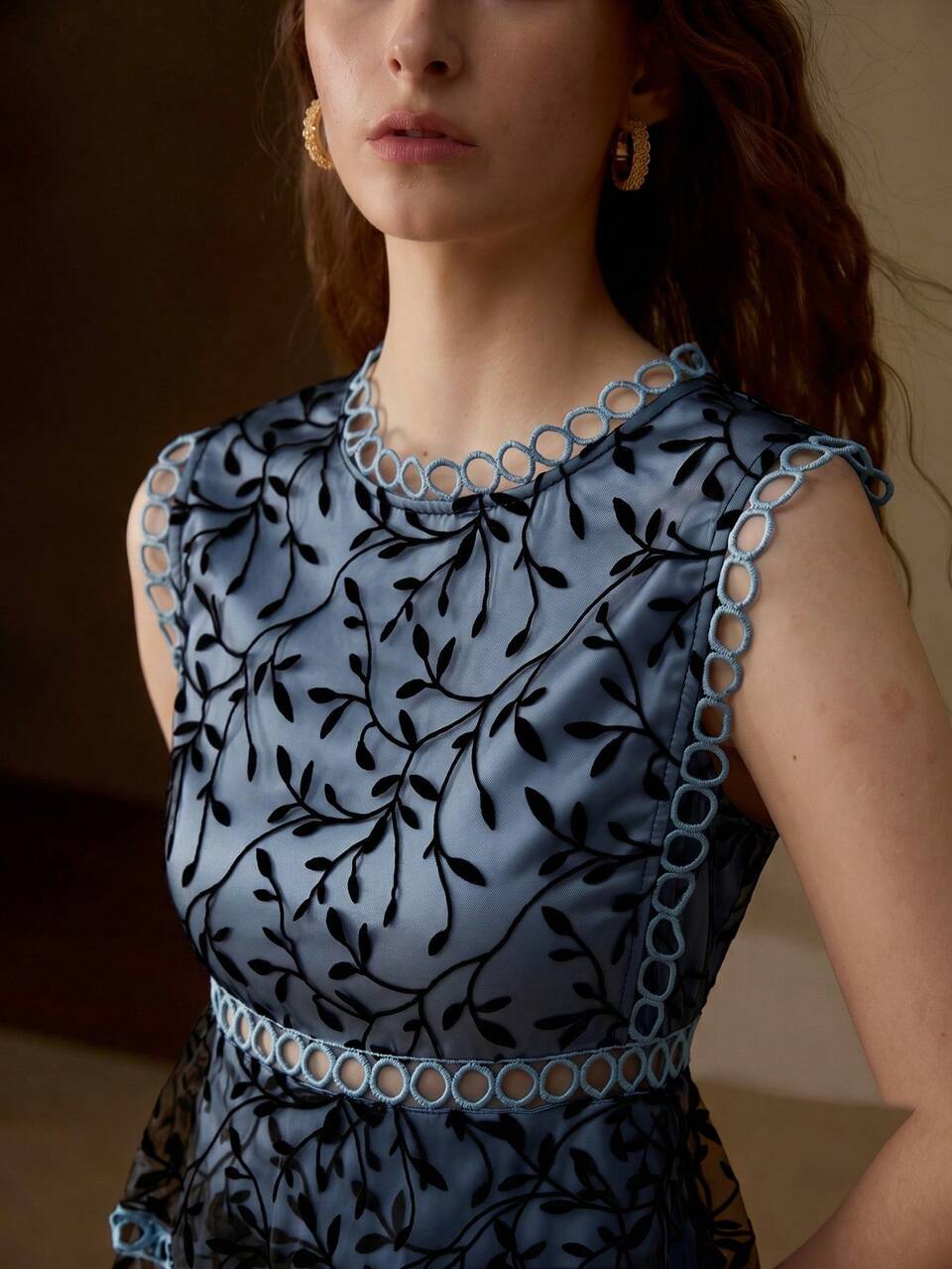 MESH OVERLAY LACE TRIM TIERED RUFFLE HEM DRESS WOMEN OUTFIT
