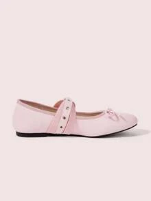 CUCCOO DOLLMOD Ladies Shoes, Pink, Bow Decoration, Leather Texture, Mary Jane Ballet Flats. - Pink - View 5