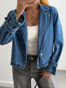 DAZY Women's Lapel NeckLong Sleeve Casual Denim Jacket Fall - Blue - View 1