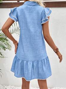 EMERY ROSE Women's Ruffle Sleeve Multi-Layer V-Neck Pleated Dress - Blue - View 2