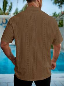 Genlund Kemeja Lengan Pendek Pria Ukuran Besar dengan Kerah Berlekuk, Warna Polos, Kasual Serbaguna untuk Pemakaian Sehari-hari, Cocok untuk Liburan. - Coklat - View 2