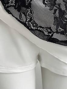 Flirla 女士蕾丝拼接蛋糕裙 - 黑與白 - 查看 4