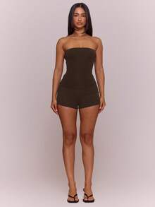 MUSERA ESSENTIALS Cotton Blended Fitted Micro Mini Shorts Spring Summer Holiday Everyday Cute Daily Basics Simple Essential - Chocolate Brown - View 2