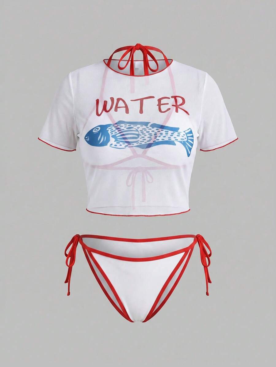 Sweetra CURVE Swim Mod 2026 大码女式印花三角比基尼上衣,带网纱内衬,休闲性感比基尼套装,适合海滩度假和夏季穿着,大码吊带比基尼 - 彩色 - 查看 1