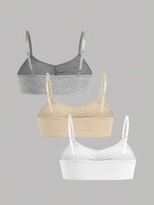 Girlism Teen Girls Bras And Bralettes 3 Pieces Set, All-Season Commute, Simple Comfortable Ruched Design With Padding, Adjustable Straps, Skin-Friendly, Push-Up, Backless Lingerie - Multicolor - View 2