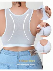 SHEIN Solid Color Soft Comfortable Wavy Jacquard Patchwork Mesh Plus Size Sports Bra, 1pc - Light Grey - View 2