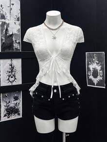 EgrlEra 女款性感透視短版白色上衣 - 白色 - 查看 4
