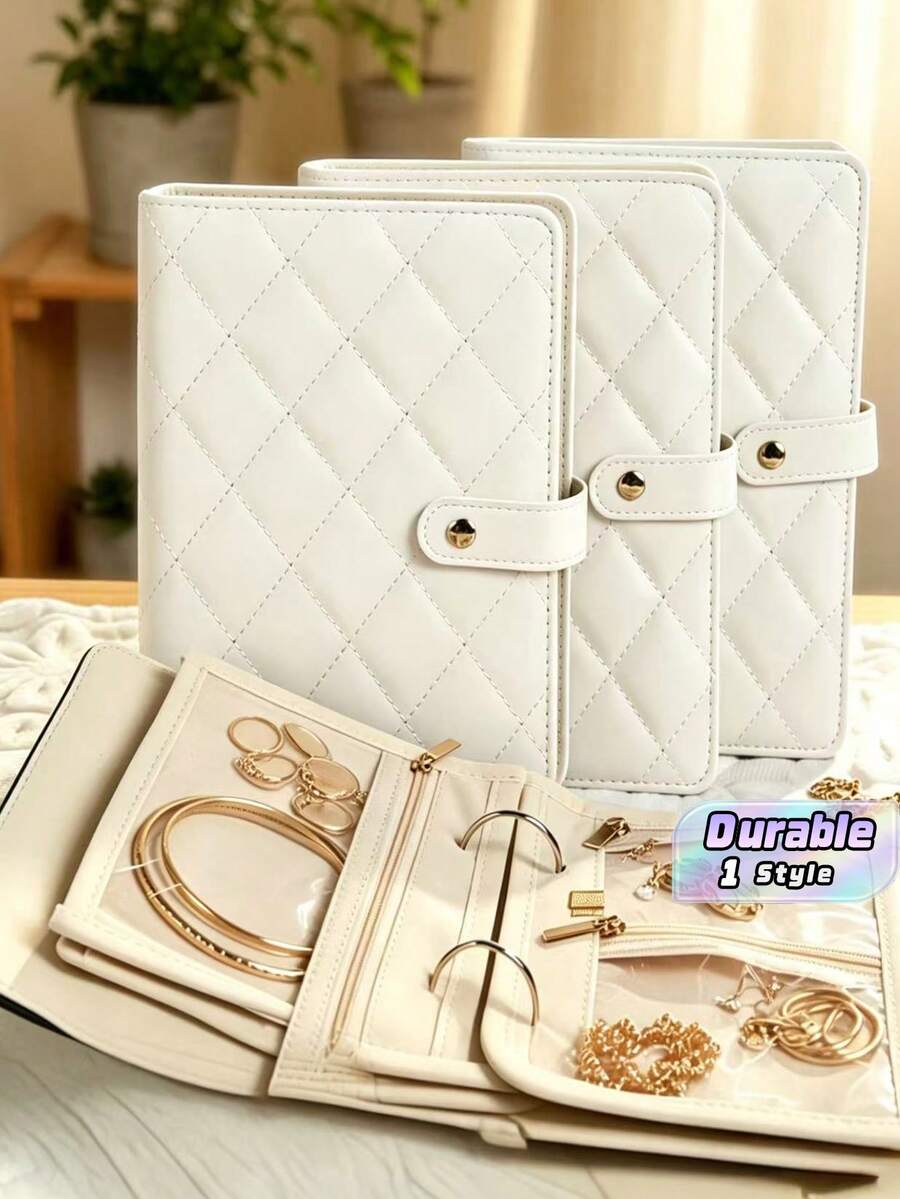 1Pc Portable PU Zipper Jewelry Storage Bag With Watch Compartment, Necklace Earring Travel Organizer, Back To School & Makeup Room Essential Accessory - Multicolor - View 1