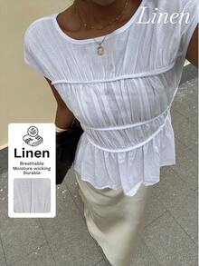 Lavishia Women's Summer Comfortable Cool Linen Top Fashion Slimming Vacation Outfit White Elegant - White - View 1