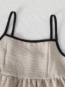 SHEIN Elladie kids 女童休闲度假黄色修身吊带背心，夏季上衣，柔软修身，时尚设计，适合度假、旅行、校园、日常穿着 - 卡其色 - 查看 3
