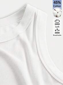 SHEIN BASICS 女款時尚百搭純色圓領細肩帶背心上衣，黑色女款上衣 - 白色 - 查看 11