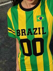 INAWLY Solva Summer Casual Colorblock Striped Brazil Print Mini Dress - Multicolor - View 3