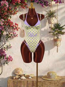 Amplova Women's One-Piece Swimsuit, Sexy Avant-Garde 2 In 1, Lime Green And Colorblock, Suitable For Beach Club Vacation Wear, Summer - Light Yellow - View 4