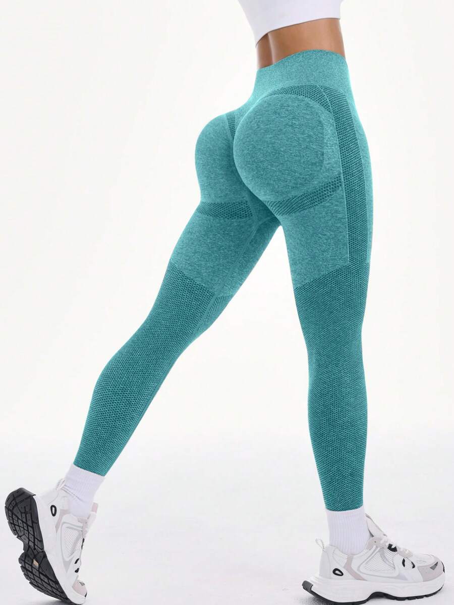 Gameset SHEIN Sport 女款高腰日常健身運動緊身褲 - 綠色 - 查看 1