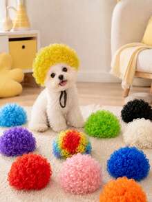 PETSIN 1PC Adorable Pet Afro Wig With Adjustable Elastic Strap, Suitable For Small To Medium-Sized Cats And Dogs. A Fun Costume Prop For Halloween, Birthday Parties, And Holiday Photoshoots. - Multicolor - View 2